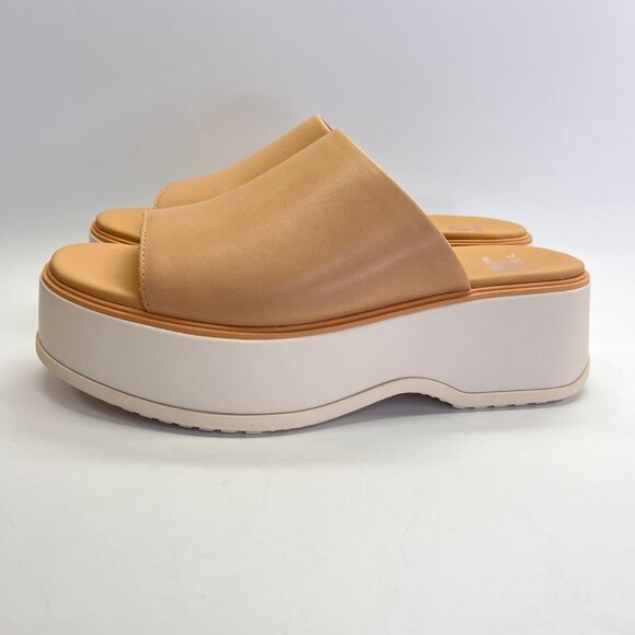 Sorel Dayspring Slide Sandal Size 8.5 Tan Leather Platform Comfort Casual Shoe - Picture 2 of 15